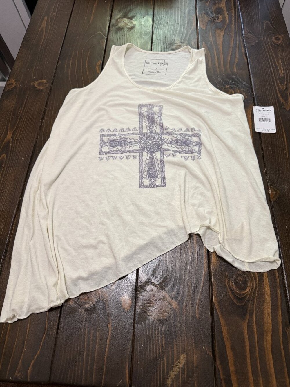 Free People Ivory Combo Asymmetrical Crop T-Shirt – Women's Small | NWT